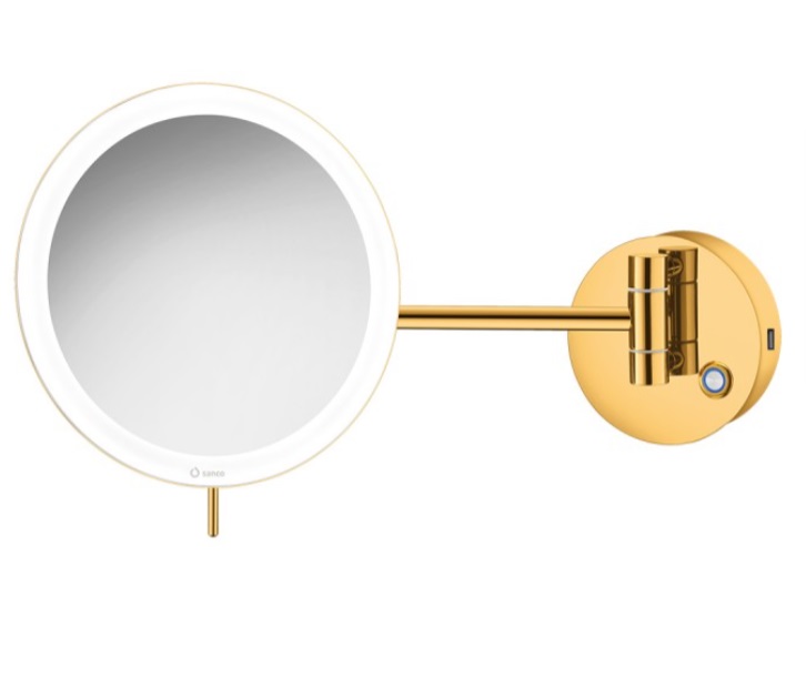 Επιτοίχιος μεγεθυντικός καθρέπτης με LED, μπαταρίας Sanco MRLED-905 Gold 24k