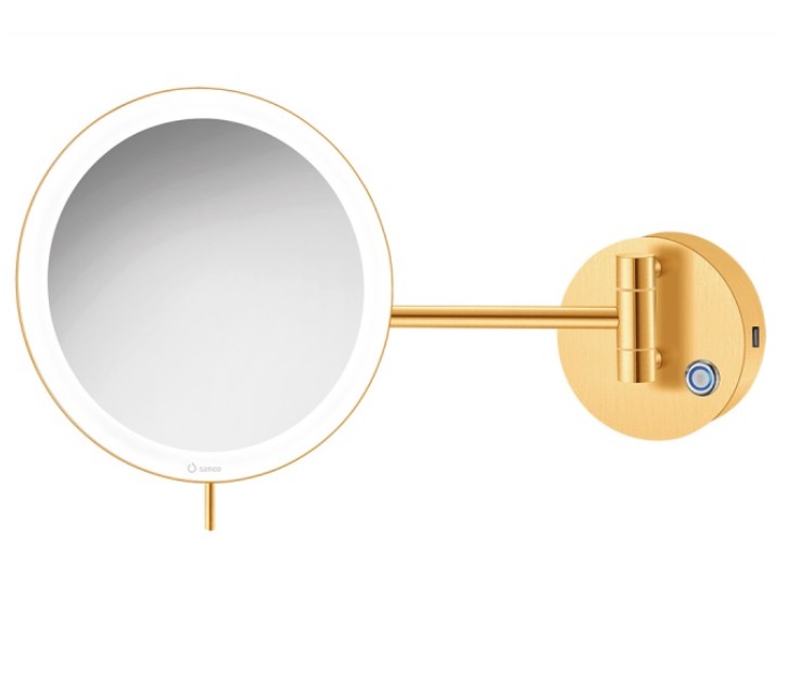 Επιτοίχιος μεγεθυντικός καθρέπτης με LED, μπαταρίας Sanco MRLED-905 Brushed Gold 24k