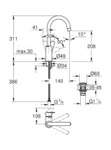 Μπαταρία για νιπτήρα με βαλβίδα BRASS KLICK